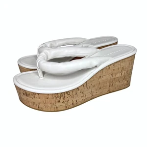 Veronica Beard Geno Wedge Sandals Women's 7 M White Leather Cork Platform Thong - Picture 1 of 17