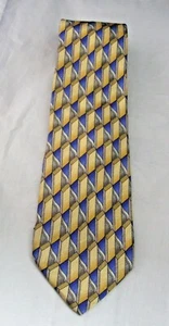 LANDS' END MEN'S TIE NECKTIE - BLUE & GOLD COLORS - 100% SILK - HAND SEWN IN USA - Picture 1 of 4