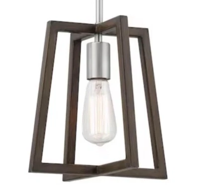 Progress Lighting Forrester Teak Wood and Satin Nickel Farmhouse Lantern New Box Foto 1 de 4