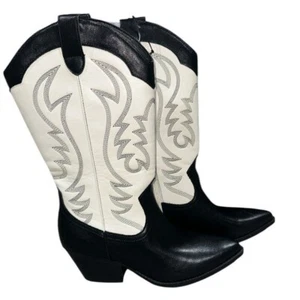 Stivali a punta nuovi Indigo Rd bianchi e neri western ricamati 8,5 - Foto 1 di 5