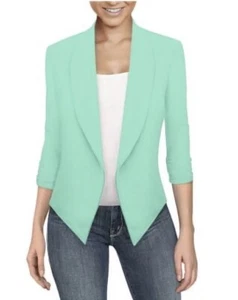 HYBRID & COMPANY Womens Size Small Mint Open Front Scrunch Sleeve Blazer Shirt - Picture 1 of 8