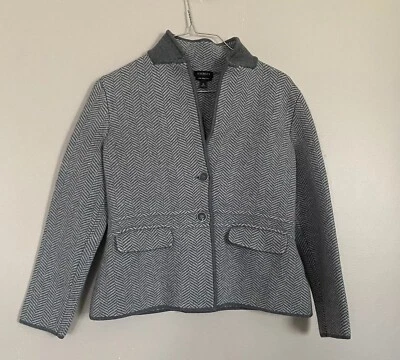 Jaqueta Blazer Talbots 100% Pura Lã Merino Cinza Espinha de Arenque Feminina Tamanho M - Imagem 1 de 4
