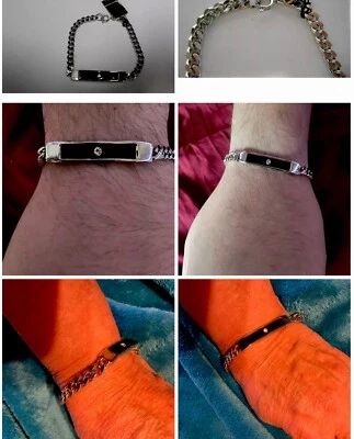 PULSERAS DE IDENTIFICACIÓN DE PLATA VINTAGE 2001 PARA HOMBRE con astillas de diamante estilo cubano eslabones NUEVAS Foto 1 de 4