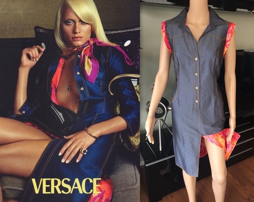 CAMICIA GIANNI VERSACE VINTAGE SS00 RUNWAY SEXY COLOR DENIM ABITO ICONICO!!!!