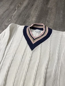 VTG Ready To Wear Sweater Womens M Golf Tennis V Neck Cable Knit College Preppy - Picture 1 of 12