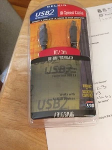 Belkin USB2 Hi Speed Cable 10 ft 3m A Plug B Plug F3U133-10 New - Picture 1 of 2