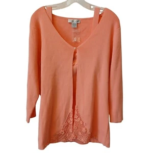 Newport News Peach Cardigan & Tank Set 1X Ramie/Cotton W/ Lace Detail #D-32 - Picture 1 of 8