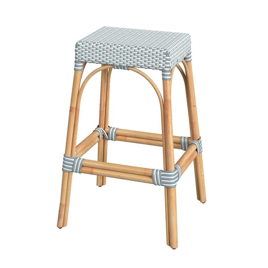 Butler Robias Rectangular Rattan 30" Bar Stool, White/Sky Blue Dot - 5604194 - Image 1 of 1