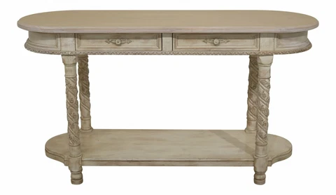 F47665EC: Grapevine Carved 2 Drawer White Decorated Console Table Cover