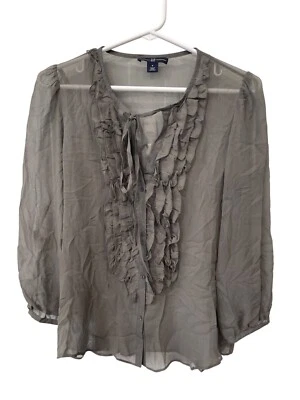 Blusa transparente delantera con volantes de seda Gap para mujer manga 3/4 de oficina Foto 1 de 4