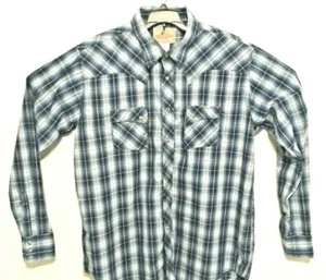 Wrangler Mens XXL Long Sleeve Western Pearl Snap Cowboy Shirt Blue Plaid - Picture 1 of 6