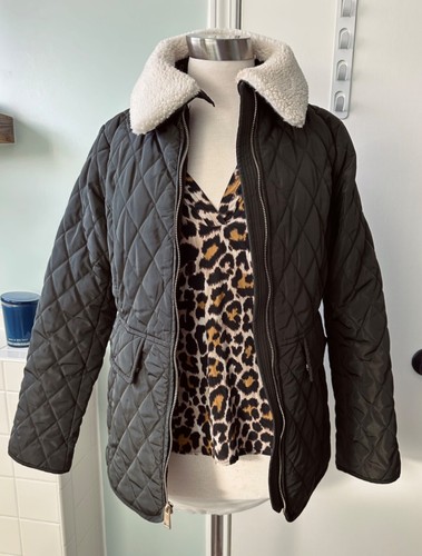 Giubbotto donna Michael Kors pelliccia sintetica trapuntato nylon puffer taglia S oliva elegante