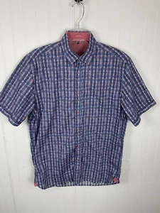 Camisa Visconti Negra Para Hombre Manga Corta Botón Frontal Talla Mediana Azul Blanco Rojo - Imagen 1 de 11