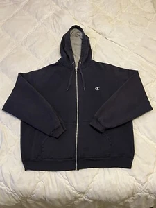 Vintage Y2K Champion Super Hood Full Zip Hoody Navy Blue Men XL - Picture 1 of 8