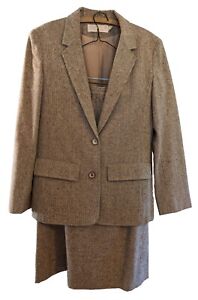 Vintage Pendleton Matching Suit Set 100% Wool Blazer Skirt Brown Beige Size S/XS