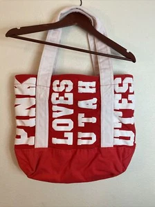 VICTORIA'S SECRET PINK LOVES UTAH UTES TOTE SHOULDER BAG RED WHITE SALT LAKE - Picture 1 of 21