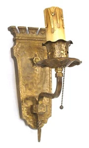 ANTIQUE WALL SCONCE ART CASTLE BRASS GOTHIC CANDLESTICKS CANDLE STICKS ELECTRIC - Picture 1 of 8