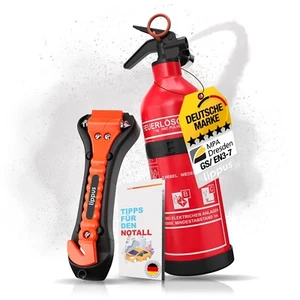 Feuerlöscher Auto 1kg + Nothammer Auto mit Gurtschneider [INKL. NOTFALLKARTE] - Bild 1 von 7