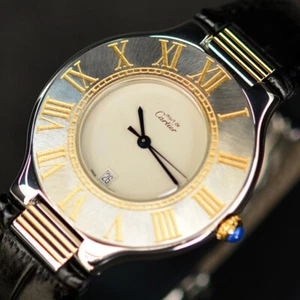CARTIER MUST 21 BIG SIZE QUARTZ SILVER DIAL DATE DRESS MEN'S WATCH - Picture 1 of 21