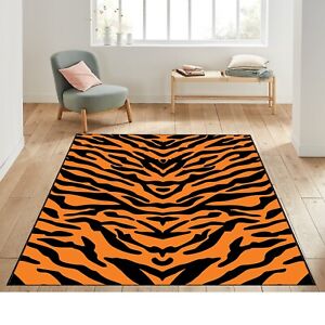 Tiger Striped Rug, Orange Rug, Striped Rug, Animal Print Rug, Black Orange Moder