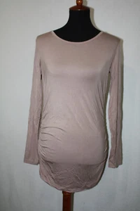 NWT Bearsland Sz S Beige Slinky Ruched Maternity Top Long Sleeve - Picture 1 of 7