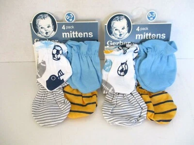 (Lote de 2 Juegos) 8 Pares - Guantes Bebé Gerber Algodón 0-3 Meses Niños Azul Foto 1 de 3