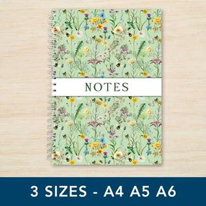 Wild Flowers Notebook A4 A5 A6 Handmade Spiral Notepad Plain Lined journal Notes - Picture 1 of 21