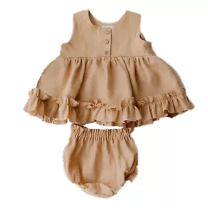 Baby Girls Linen Ruffles Dress Shirt Blouse Shorts Clothing Sets Toddler Vest... - Picture 1 of 6