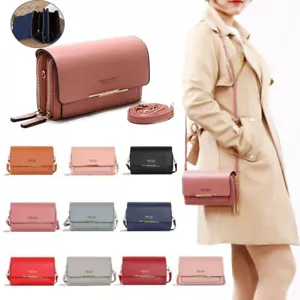 Women's Shoulder Bag Crossbody Leather Clutch Wallet Card Phone Holder Bag Purse - Picture 1 of 31