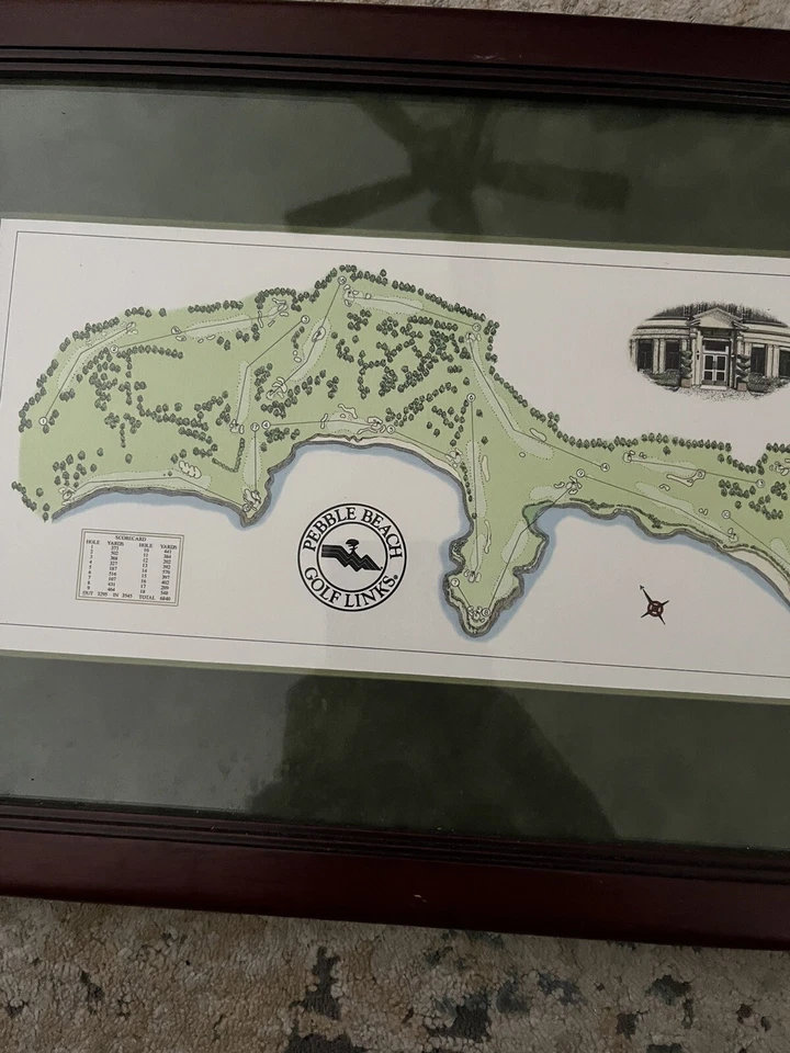 Eslabones de golf Pebble Beach Jack Neville de colección mapas de campo de golf impresión enmarcados Foto 1 de 4