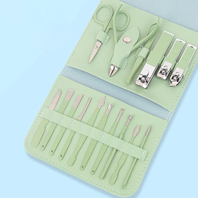 Juego profesional de arte en uñas y pedicura de acero inoxidable de 16 piezas, kit cortapelos de dedos. Foto 1 de 4