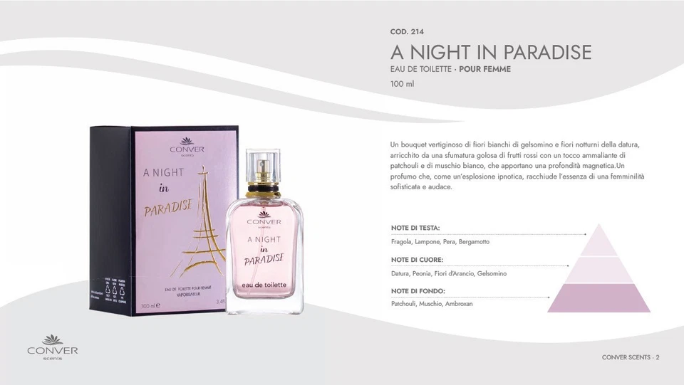 CONVER A Night in Paradise EDT 100ml Eau de Toilette Donna Profumo Equivalenza - Immagine 1 di 1