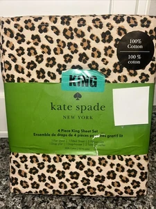 Kate Spade King Sheet Set Leopard Print 4 Piece Cotton NWT - Picture 1 of 2