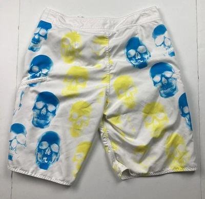 Boardshorts RVCA ANP Estampado Calavera Hombres 32 Blanco Azul Amarillo Bolsillos con Cremallera Surf Natación Foto 1 de 4