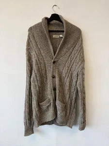 Vintage LL Bean Sweater XL Wool Shawl Collar Cardigan Cable Knit USA 90s Gray - Picture 1 of 6
