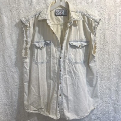 Vintage Spitfire Denim Attitude Blue Worn Button Shirt Mens Motorcycle Biker - Image 1 of 4