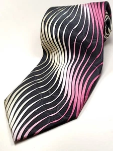 STEVEN LAND Vintage Handmade 100% Silk Tie Men's Black Gray Pink White Beige NEW - Picture 1 of 4