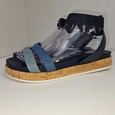 Marc Fisher Verily 8 WIDE Denim Blue Textile/Leather Low Platform Casual Sandal - Image 1 of 4