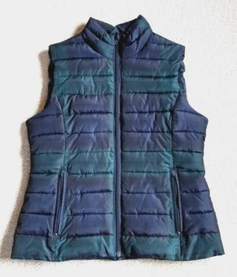 Chaleco Mujer-COLEBROOK-azul Marino/Verde/Negro A Cuadros Relleno/Acolchado Cremallera Puffer-XS Foto 1 de 4