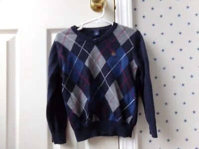 FLAW GAP Argyle 毛衣 4 男孩格子泰迪熊蓝色灰色棉尺寸 4T 45 美元 — 第 1/4 张图片