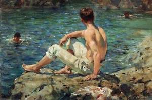 Grün- und Goldgemälde von Henry Scott Tuke Kunstreproduktion - Bild 1 von 3