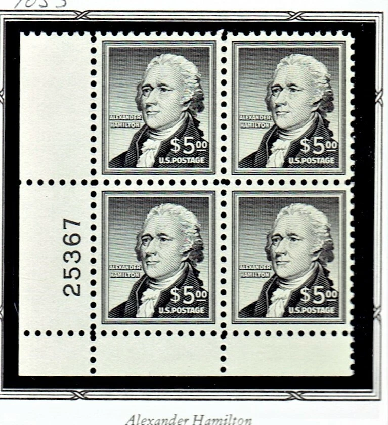 1954- U.S. LIBERTY SERIES $5.00 Hamilton  Plt#BLK of 4 Sc#103 M/NH/OG ^SCARCE! - Image 1 of 1