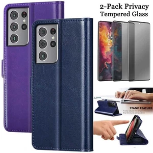 For Samsung Galaxy S21 Ultra 5G Leather Case Flip Cover Screen Protector Privacy - Picture 1 of 44