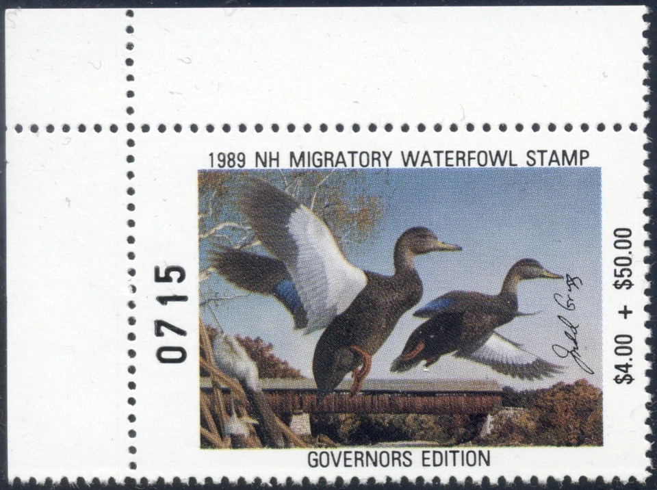 New Hampshire duck stamp 1989 Governor's Edition $54face black ducks Scott #NH7b - Image 1 of 1