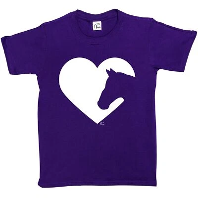 1Tee Kids Girls Horse Silhouette Love Heart T-Shirt