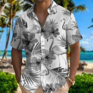 Plus Size Men's Fashion Digital Printing Short Sleeve Shirt Casual Floral Design - Picture 1 of 3