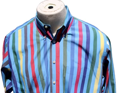 MAUS & HOFFMAN Rainbow Stripe DRESS SHIRT Size XL Colorful Egyptian Cotton USA - Image 1 of 4