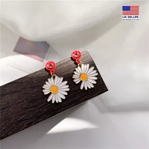 Fashion Women 925 Sterling Silver Earrings Happy Face Daisy Flowers Stud 1582 - Picture 1 of 3