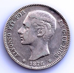 Spain-Alfonso XII. 1 Peseta. 1876*18-76 DEM. Madrid. Plata 5 g. Escasa - Picture 1 of 2