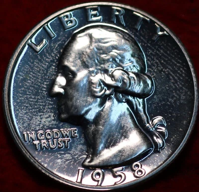 🇺🇸  Uncirculated Proof 1958 Philadelphia Mint Silver Washington Quarter USA - Image 1 of 2